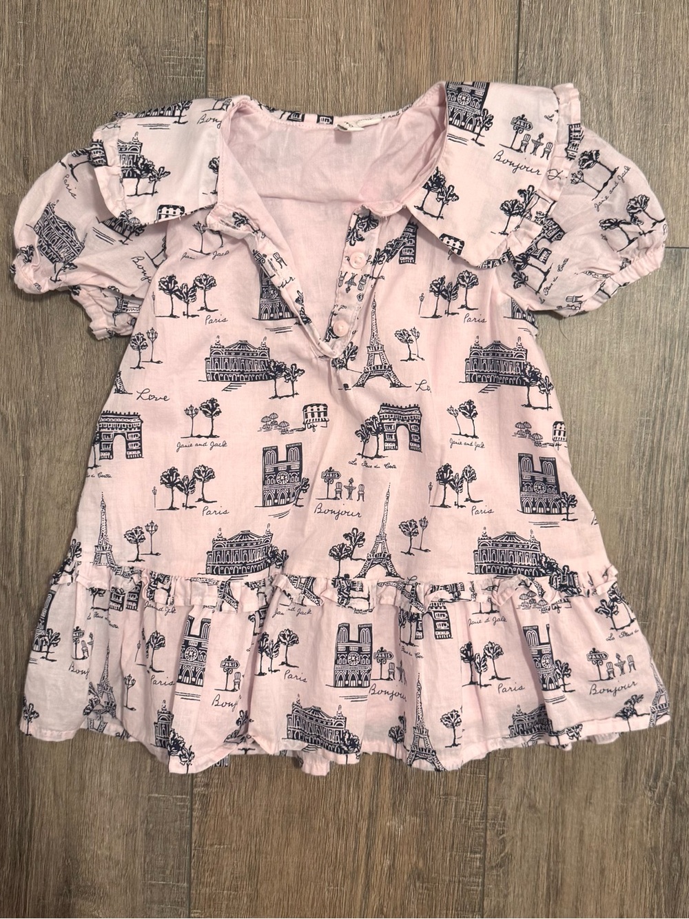 Janie and Jack Light Pink Paris Print Ruffle Top